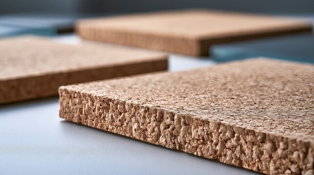 Close-up of compressed cork material showing its textured surface and granular structure