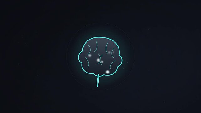 Glowing abstract cyan brain synapse network animation with pulsing energy rings and neural signal dots