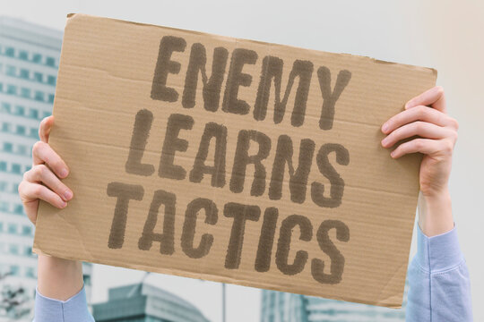 "Enemy Learns Tactics" Adversaries develop countermeasures against drone operations. ADAPTATION. ADVERSARY. TACTICS.