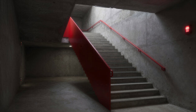 Moody Red Staircase in Shadows