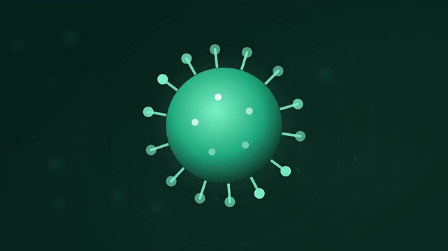 Animated microscopic pathogen structure floating in light green against dark background ideal for scientific medical education video footage
