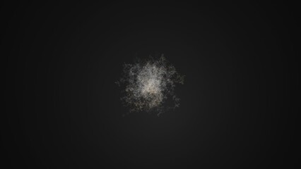 Fototapeta premium Abstract small white fiber or dust particle cluster floating in the center of a solid dark grey background, for a minimalist, space atmosphere