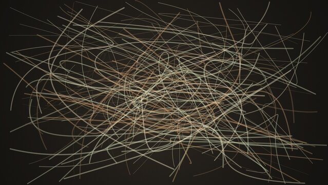 Abstract background, with chaotic thin, white and brown, lines scribbled on, a dark black, surface creating a, complex and tangled, web effect