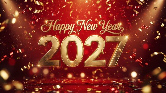 Happy new year 2027 celebration with confetti
