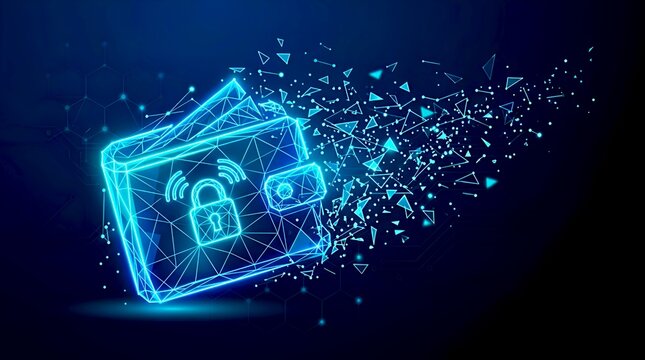 Secure digital wallet concept with padlock and wireless connection, representing online payments and cryptocurrency
