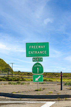 freeway entrance sign california No 1 north beside the Cabrillo Highway in California