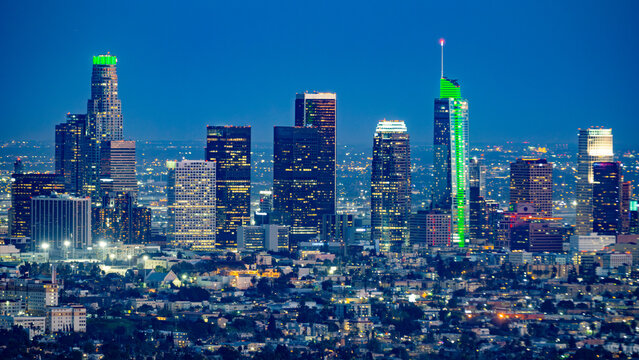 view to city of Los Angeles by night