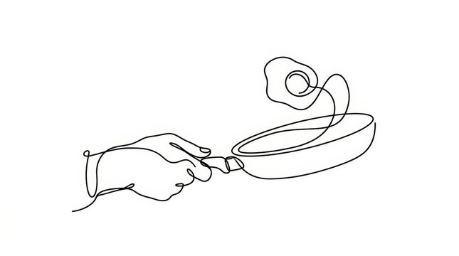 Hand holding a frying pan with a frying egg illustration  