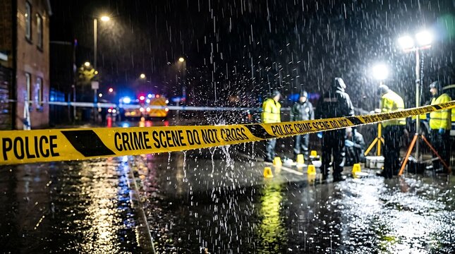 Crime Scene Tape Rain Storm Night Wet Weather Police Dramatic
