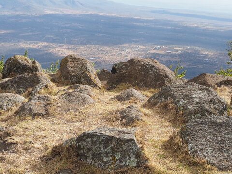 Scattered Boulders and Rocks Overlooking Great Rift Valley View in Ngong Hills Kenya