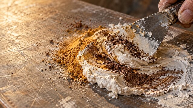 Mixing Brown Powders On Wood