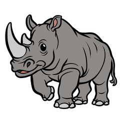 Cute cartoon gray rhinoceros safari wildlife animal illustration isolated on transparent background © pranowo
