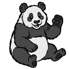 Cute cartoon giant panda bear waving hand asian wildlife animal illustration isolated on transparent background © pranowo