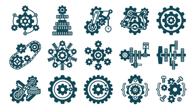Industrial mechanical gears and cogwheel icon set.