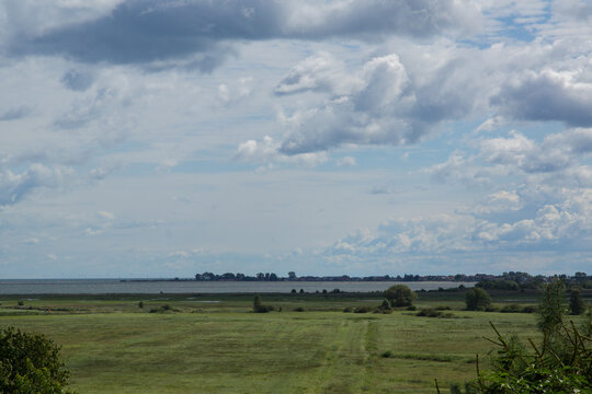 Panoramic Landscape View of Beka Nature Reserve and Rewa Across Puck Bay, Poland