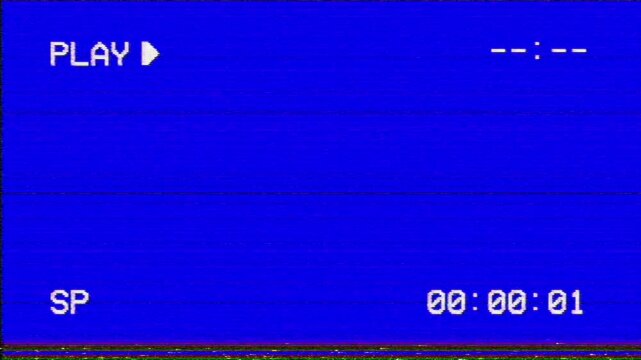 Retro VHS Playback Screen with Play Icon and Running Timecode
