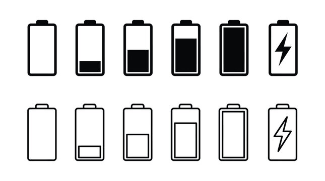 Battery charge level icons displaying varying states of power and depletion