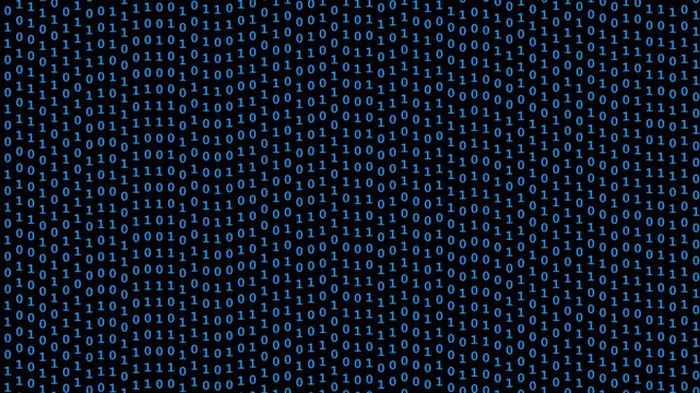 Abstract Blue Binary Code Stream Background with Wavy Motion and Scrolling Digital Information Data