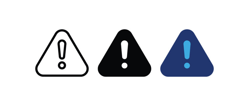 Warning and hazard alert sign icon, caution triangle symbol, safety risk notice graphic, security alert vector illustration