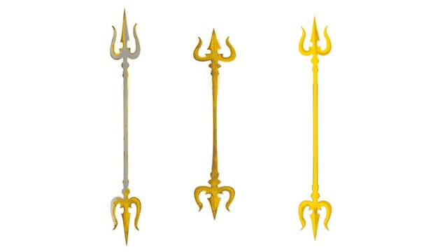 Golden Trishula Set for Navratri Festival, Double Headed Trident Weapon Vector Isolated on White Background