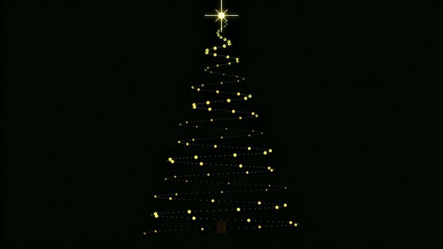 Abstract Glowing Golden Dot Christmas Tree with Star on Top, Loopable Holiday Animation