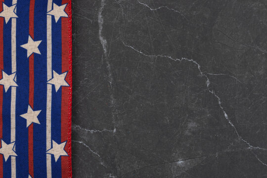 Retro USA red and blue star border on black stone American background