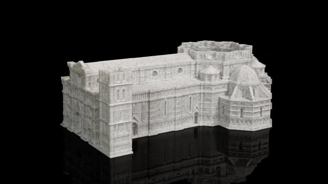 3D printer printing Santa Maria del Fiore Cathedral hyper lapse on pure black background