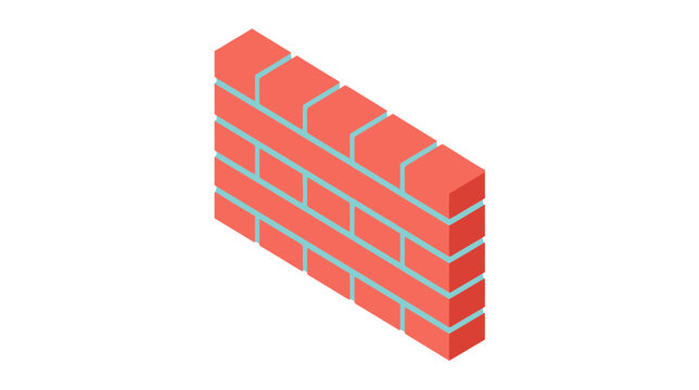 Isometric red brick wall segment.