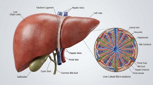 Human liver anatomy with microscopic lobule structure