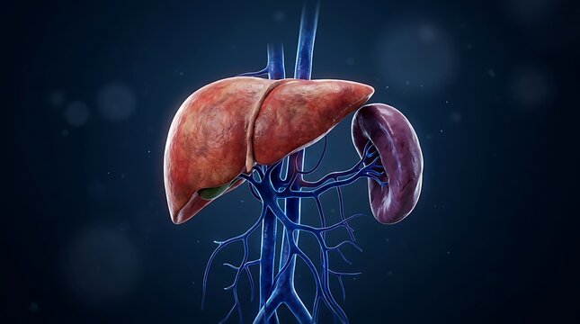 Human liver and spleen with blood vessels