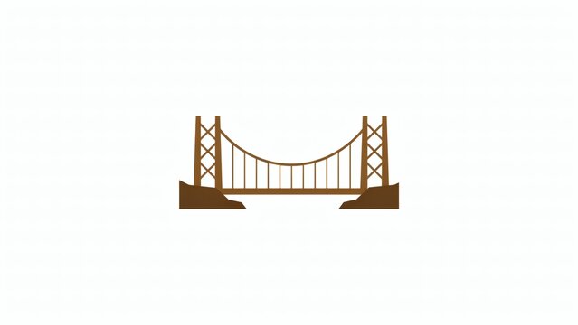 Minimalist brown suspension bridge icon on a white background with simplified graphic illustration towers cables