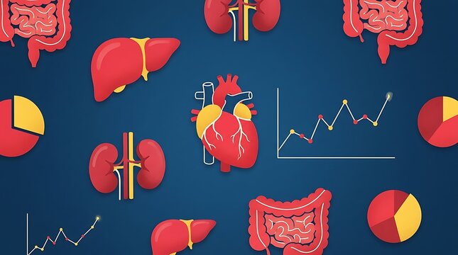Seamless pattern of human organ and medical chart icons