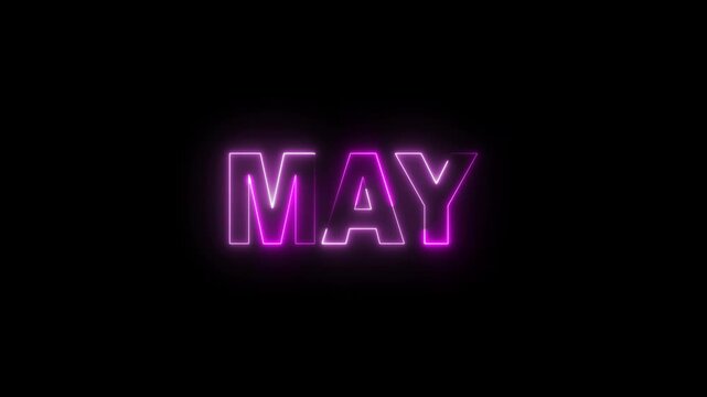 Neon pink may text sign glowing on black background, for calendar and, seasonal month