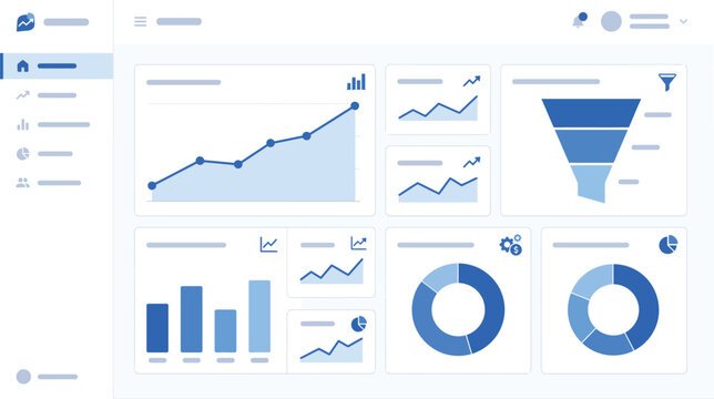 Blue infographic dashboard with multiple charts and graphs showing data visualization and analytics elements.