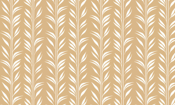 White Feather Leaf Stripe Seamless Vector Pattern on Golden Wheat &mdash; Organic Botanical Repeat for Wallpaper and Textile