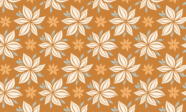 Amber Gold Star Flower Seamless Vector Pattern &mdash; Retro Floral Repeat on Burnt Orange