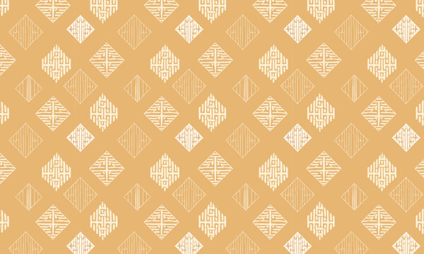 Golden Ochre Ikat Diamond Seamless Vector Pattern &mdash; Ethnic Geometric Repeat for Textile and Wallpaper