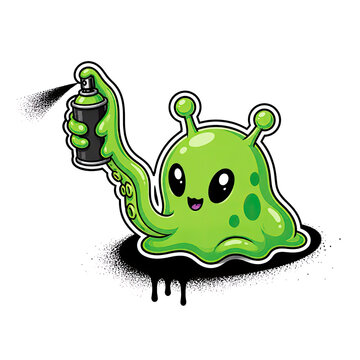 Cute Green Slime Alien Cartoon Holding a Futuristic Ray Gun Isolated on Transparent Background