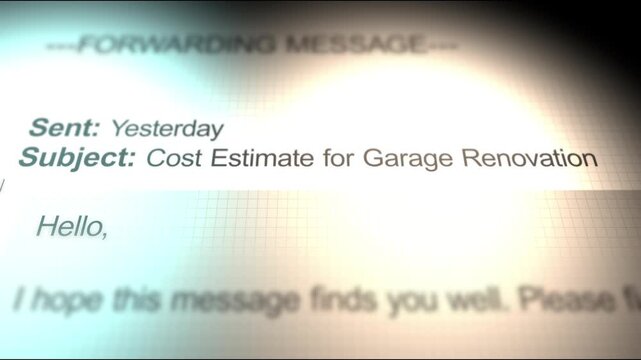 A Email Depicting a Cost Estimate for a Garage Renovation