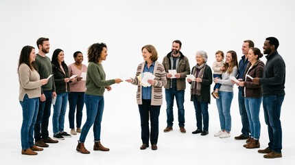 Obraz premium Diverse group of people of various ages and ethnicities sharing papers