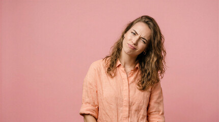 Fototapeta premium Woman with skeptical expression tilting her head and winking