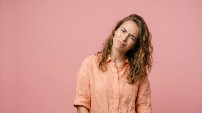 Woman with skeptical expression tilting her head and winking