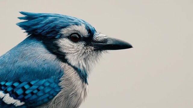 Detailed profile of a blue jay bird