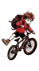 Obraz premium Young Boy Jumps with Bmx Bike and Backpack
