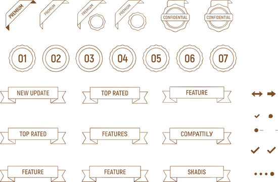 Premium Ribbon Badge and Number Seal Icon Set