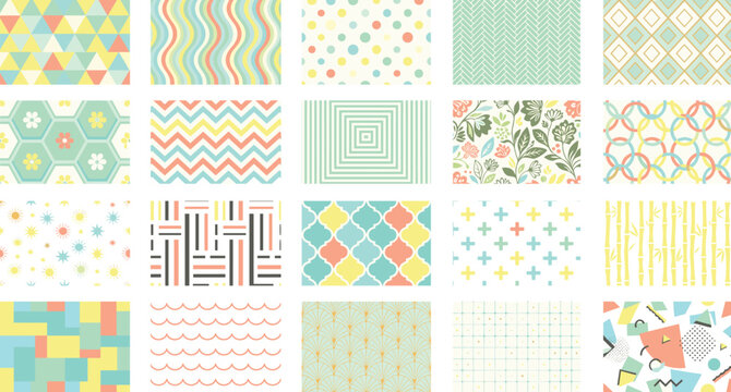 Retro Geometric Seamless Pattern Collection with Floral and Chevron