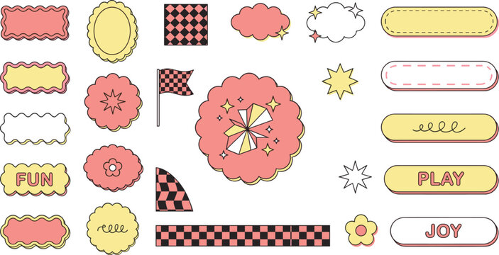 Retro Groovy Sticker Set with Checkered Flag and Label Badges