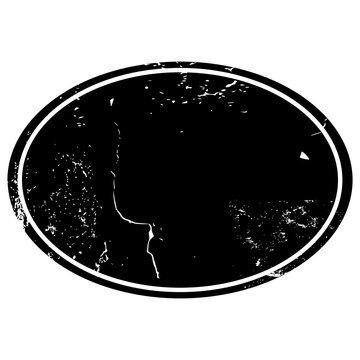 Flat style icon illustration of black oval distressed grunge frame label isolated on transparent background. Graphic design element clip art for vintage badge assets.