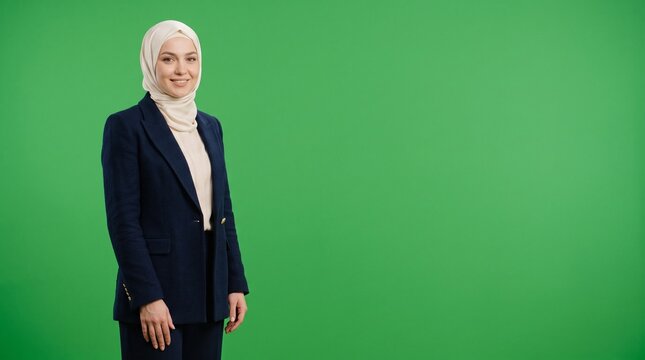 Muslim Woman Elegant Pose Hand with Blank Chroma Key Green Screen Space