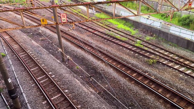 Parallel railway tracks and junctions near Hamakawasaki Station in Kawasaki Japan